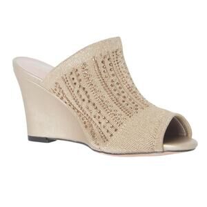 Lauren Lorraine Gold Rhinestone Embellished Peep Toe Wedge Sandals, 5.5, NWT